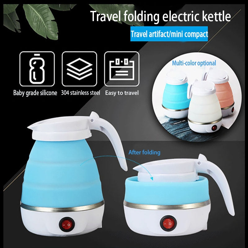 Folding Electric Kettle Mini Stainless Steel Food Silicone Kettle Travel Home Automatic Power Off Easy To Carry Simple Operation